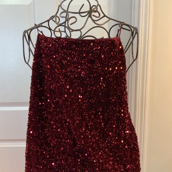 Sequin Burgundy Party Holiday Mini Dress Plus Size 2X - Picture 2 of 8